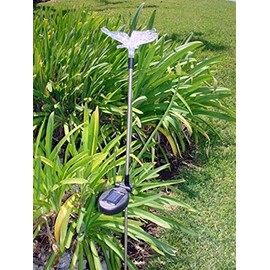 JAYXC HOME Set of 2 Clear Acrylic Butterfly Solar Garden Yard Landscape Path Stick LED Lights