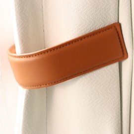 OCIOLI Modern Black Curtain Tiebacks 2 Pack - Wall Mount U-Shaped Holdbacks for Drapes, Premium PU Leather Drapery Pull Backs & Decorative Tieback Hooks with Durable Curtain Holder Design (2, Coffee)