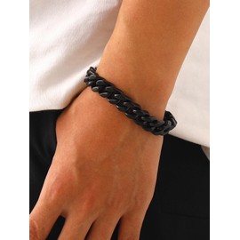 U7 Chunky Cuban Chain Bracelets Men 12mm Stainless Steel Curb Chains Bracelet Black Plated Mens Jewellery 19cm