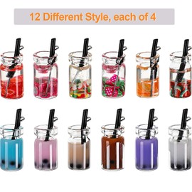 48 Pieces Milk Tea Charms Boba Charms Mini Bottle Charms Pendant for DIY Jewelry Craft Earring Keychain, 12 Styles (0.39 x 0.98 Inch)