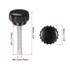sourcing map 6pcs Knurled Clamping Knobs M6 x 40mm Metric Zinc Plated Carbon Steel Male Thread Thumb Screw on Type 30mm Plastic Round Head Threaded Hand Bolt Stud Knobs Black