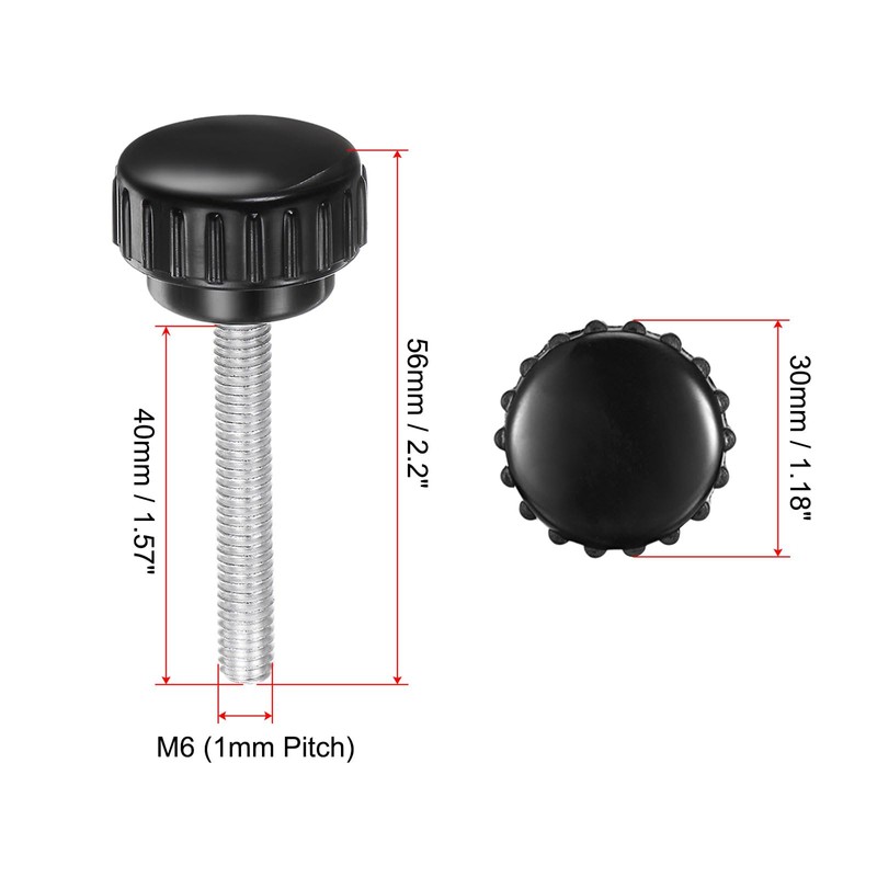 sourcing map 6pcs Knurled Clamping Knobs M6 x 40mm Metric