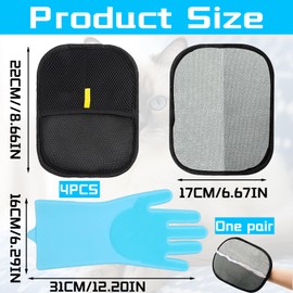 GGesii Pack of 4 Pet Hair Remover Gloves and 1 Pair of Animal Bath Gloves, Reusable Pet Hair Remover Glove, Double-Sided Grooming Glove for Pets, Cleaning, Grooming