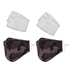 Pack of 2 Kid Face Mask With 4Pcs Carbon Filter, Reusable Face Mask Mouth Face Covering Protection, Cotton Mask Washable & Breathable Face Masks for Daily Use, Brown Camouflage