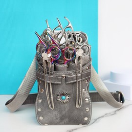 Hairdresser Waist Bag, Retro Hairdresser Scissor Bag, Scissors Holster, Hairdressing Bag, Tool Bag, Pet Groomer Scissors Bag for Salon (Grey)