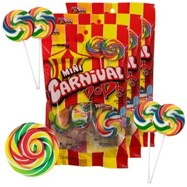 Mini Carnival Lollipop Packs, Shareable Individually Wrapped Traditional Multi Colored Swirl Pops, Candy Accessory Included, 7 Lollipops Per Bag, 3 Pack