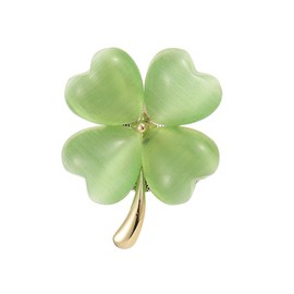 Cats Eye Clover 4 Leaf Brooch Pin for Women Men Unisex Gold Plated Fashion Love Heart Shaped Flower Brooches Lapel Pins Lucky Decor Dress Accessories St Patrick's Day Birthday Holiday Jewelry Gift