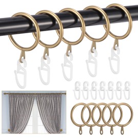 Roxanex Pack of 45 Metal Curtain Rings and Hooks, 30 mm Inner Diameter Curtain Rod Rings, Antique Brass Hanging Rings for Curtain Rods, Shower Rods, Curtain