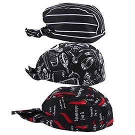 oshhni 3 Packs Chef Professional Ribbon Kitchen Catering Chef Bandana Hat