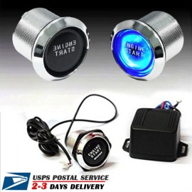 CHUSYYRAY 12V Car Engine Start Push Button Switch Ignition Starter Kit Blue LED 1pc