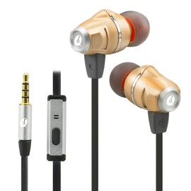 ALTEAM - Auriculares estéreo con micrófono para música y llamadas (doble driver, alta fidelidad, con micrófono para equilibrar la música y la llamada, sin enredos, cable plano de silicona, clavija de 3,5 mm chapada en oro para teléfono celular), Dorado