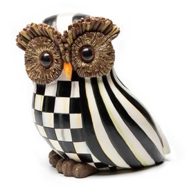 MACKENZIE-CHILDS Owl, Fall Owl Decor for Home, Black-and-White Courtly Stripe