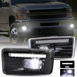 KEWISAUTO LED Fog Light w/DRL Bumper Driving Light Fog Lamps Daytime Running Light for Chevy Silverado 1500 2500HD 3500HD 2007-2014/Avalanche 2007-2011/Suburban 2007-2014/Tahoe 2007-2014 Accessories