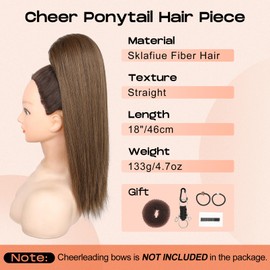 SEIKEA Cheer Ponytail Hair Piece, 18" Straight Cheerleader Hairpiece Ponytail Extension for Cheer Competitions, Dance, Costume, Dress up, Soft Natural Look for Teens Girls Mocha Melt