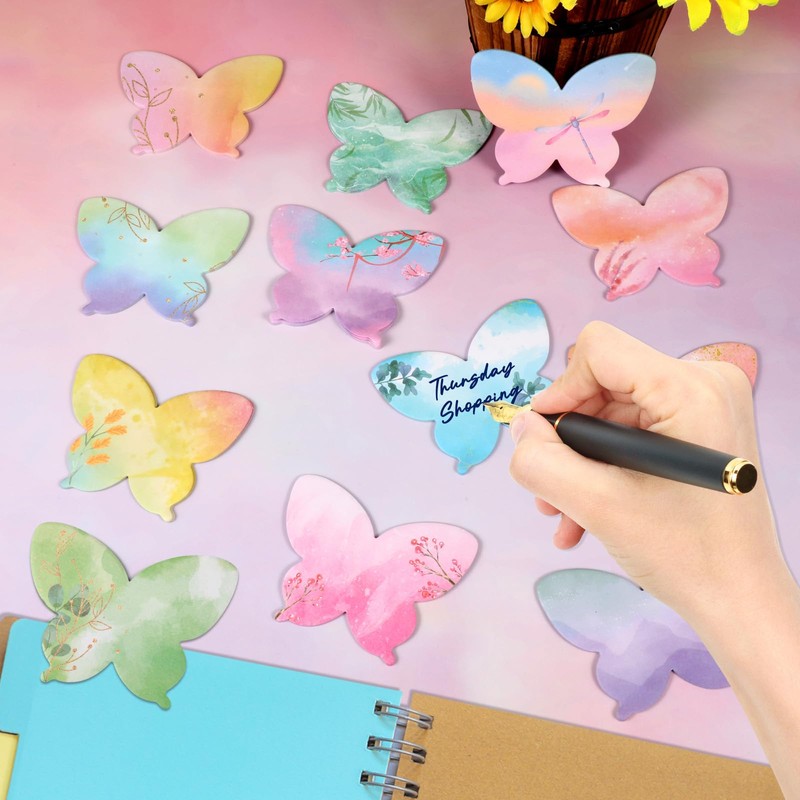 JSRQT 12Pcs Watercolor Butterfly Shaped Sticky Notes, Post Self Stick
