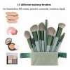 Set Brochas De Maquillaje 13 Pzs Profesional+bolsa Brocha Color Verde