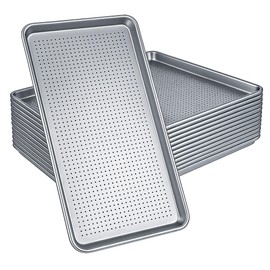 Full Size Perforated Aluminum Sheet Pan 18″ x 26″, Commercial Baking Tray, 19 Gauge, Wire In Rim, Perforated Baking Sheet, Aluminum Baking Sheet, Baking Pans, Perforated Metal Sheet (12 Pack)