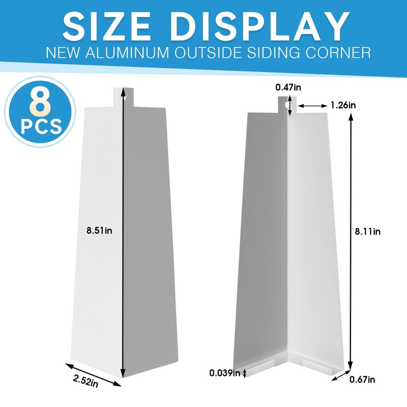RMERVE 8 Pcs Aluminum Siding Corners 8 Inch Outside White