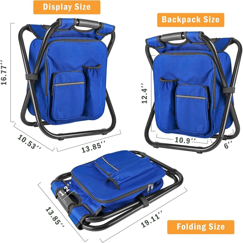 Kikerike Backpack Stool Cooler Chair Heavy Duty 300 LBS Max