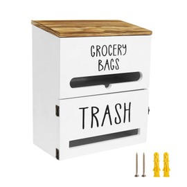 2 in 1 Trash Bag Dispenser, Double Wall Mounted,Wood Trash Bag Holder, used in kitchen, garage, laundry room, can store Environmentally friendly food bags and garbage bags