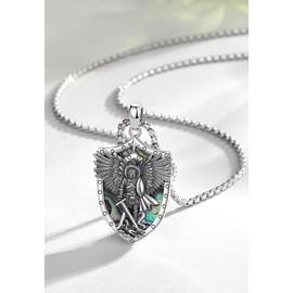 AEONSLOVE Archangel Michael Necklace 925 Silver for Men and Women, Saint Benedict Cross, Seal of the 7 Archangel Medal, Saint Christopher Caravaca Cross, Virgin Mary Pendant, Sterling Silver Sterling