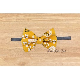Handmade Mustard Woodland Floral Print Bow Tie, Pre Tied Adjustable Strap Yellow Bow Tie