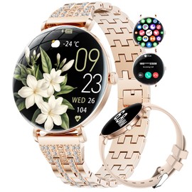 Smart Watch for Women Diamond Ultra-Thin with AMOLED Curved Screen Bluetooth Make Call Pedometer/Heart Rate 100+ Sport Modes 5ATM Waterproof Android iOS Fashion Smartwatches for Women Girls