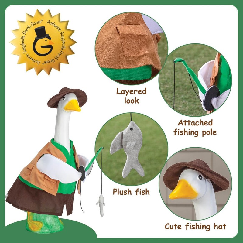 Miles Kimball Gaggleville Fishing Goose Outfit, Fits Large 23" H