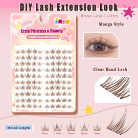 Brown Wimpern Extensions Set 100Pcs 8-12mm Mixed Clear Band Künstliche Wimpern Cluster Lashes Extension Natürlicher Look Lash Clusters Individuelle Wimpern Extensions(KQY)