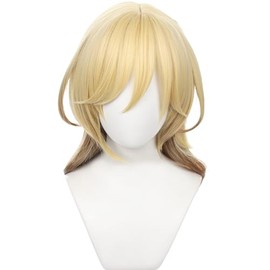 Kaveh Cosplay Wig for Genshin Impact, Gold Long Hair Wig Anime Straight Hair Costume Wig with Bangs