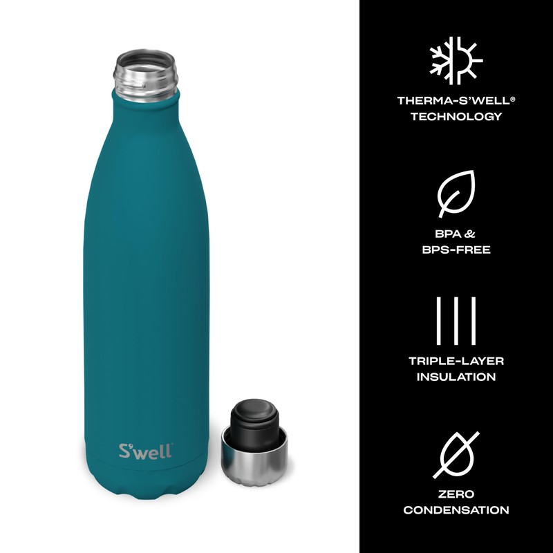 S'well Stainless Steel Water Bottle, 25oz, Peacock Blue, Triple Layered