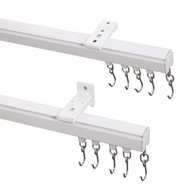 ChadMade Aluminum Ceiling Curtain Track Set with Hooks, 9ft - 12ft Adjustable Length Ceiling/Wall Mount Curtain Rail System For Grommet/Pleated Drape, RV Ceiling Track, White