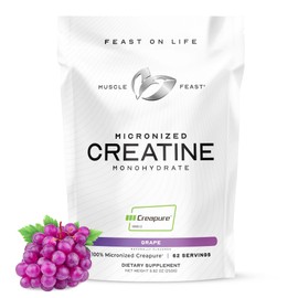 Muscle Feast Creapure - Micronized Creatine Monohydrate Powder | Premium Pre-Workout or Post-Workout | Flavored Creatine for Women & Men | Easy to Mix, Gluten-Free, Safe and Pure, (Grape, 250g)