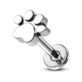 CM Crareesi Mania G23 Titanium Helix Stud Earrings 16G Tragus Lip Stud Cartilage Conch Earrings Flat Back Dog Paw Print Cartilage Piercings Stud Internal Thread Forward Helix Earrings for Women, Cubic