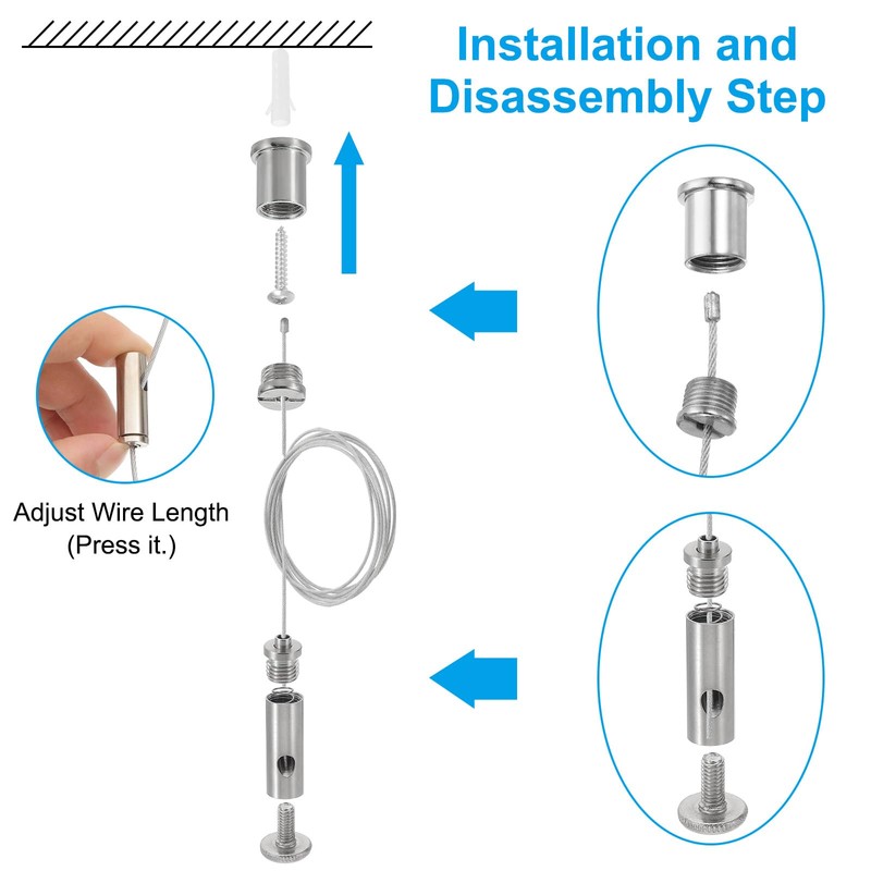 PATIKIL Ceiling Hanging Wire Cable Kit, 1m/3.3ft 4 Set Adjustable