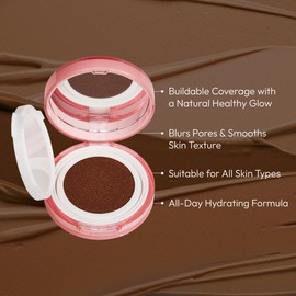 Ruby Kisses Cushion Foundation, Full Coverage Korean Makeup, Lightweight & Long Lasting, All Day Natural Glowy Finish for All Skin Types with Hyaluronic Acid & Bakuchiol (Deep Honey, 0.52 Ounce)