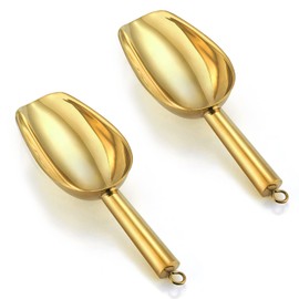 6 OZ Small Stainless Steel Scoop Set of 2, P&P CHEF Ice Food Candy Flour Scoop, Utility for Kitchen Garden Bar Wedding Buffet Bath, Durable & Non Toxic, Mirror Finish & Easy Clean, (Gold)