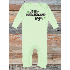 Let the Shenanigans Begin Baby St Patricks Day Outfit, Little Lucky Charm, Funny Baby Romper (18 months, natural)