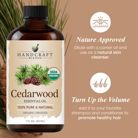Handcraft Blends Organic Cedarwood Essential Oil – 1 Fl Oz – 100% Pure and Natural – Premium Grade Essential Oil for Diffuser and Aromatherapy