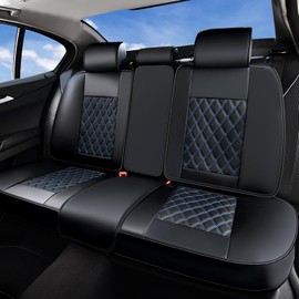 Huidasource Car Back Seat Cover, Leather Anti Slip Automotive Rear Seat Cover Protector, Back Seat Car Cover Velcro Adjustable Universal Fit for Most Cars Sedan SUV Pickup Truck (Back Row/Black&Blue)