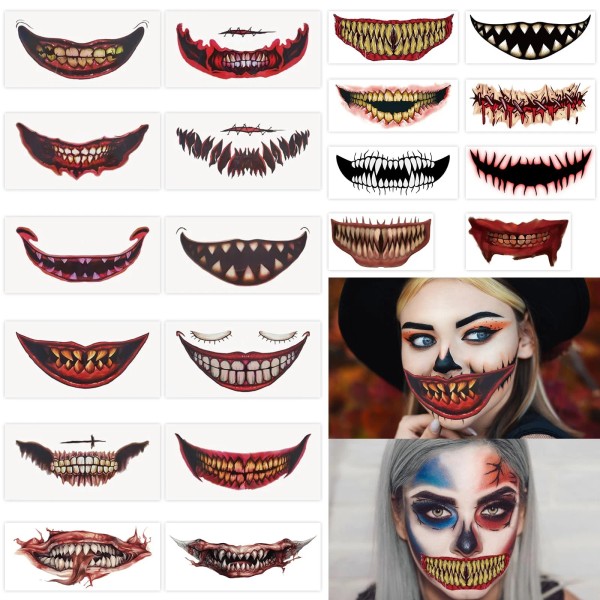 Does not apply 20 PCS Scary Big Mouth Temporary Tattoo,