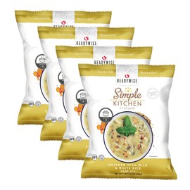 READYWISE - Simple Kitchen, Chicken with Wild & White Rice Soup, 18 Servings Per Pack, MRE, Gluten Free, Hiking, Camping Essentials, Food, Soup Mix, for Events, Restaurants, Emergency Food Supply, Meal Prep, or Daily Use, Pack of 4