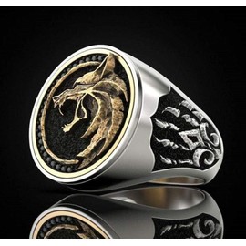 MayiaHey Nordic Viking Wolf Head Wolf Paw Ring for Men, Howling Wolf Head Wolf Claw Ring Hip Hop Wolf Animal Ring for Boys (Gold, V1/2)