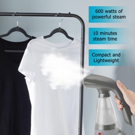 True & Tidy Handheld Portable Handheld Steamer for Clothes with Stainless Steel Steam Plate, 600watts of Powerful Steam, Compact and Lightweight, Gray