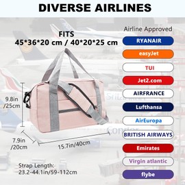 lifwimner Ryanair Hand Luggage Small Hand Luggage Bag for Airplane Foldable Travel Bag Weekender Bag for Men and Women, pink, Travel Duffle