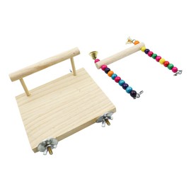 Sarini Bird Platform Stand, Wooden Platform Play Exercise Stands Parrot Perches and Swing Bird Cage Wood Swing Ferris Wheel Chewing for Parakeet Cockatiel