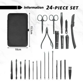 24 Pieces Of Nail Trimming Set, Black Nail Clipper Set, Stainless Steel Nail Clipper, Travel Convenience Nail Clipper Set, Nail Trimming Accessories