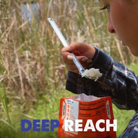 Tapirus Long Handle Spoon and Spork Set - Deep Reach Stainless Steel Cooking Eating Utensils Access Bag Bottoms, Keep Hands Clean and Away from Heat + Carry Bag Ideal for Hiking, Camping, Backpacking