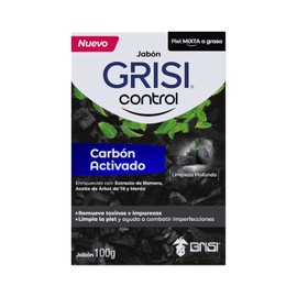 Jabón Facial Grisi Control Carbón Activado 100 g. - Para Piel Grasa, Mixta o Con Acné, Remueve Impurezas, Barros y Espinillas, Hipoalergénico de Limpieza Profunda y Suave