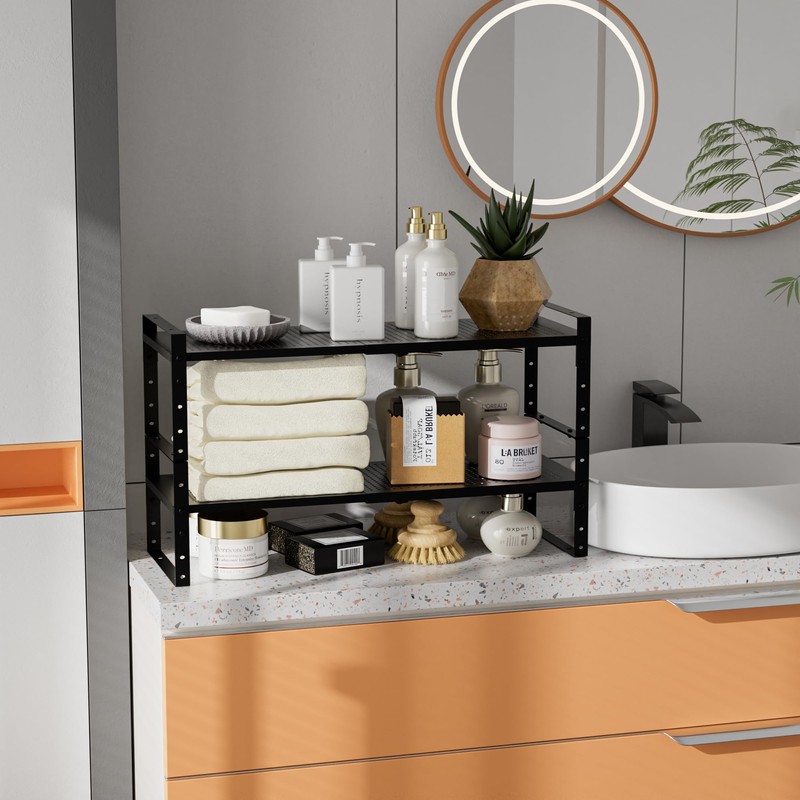 Wobmmi Expandable,Adjustable & Stackable Spice Rack, Cabinet Kitchen Countertop Shelf